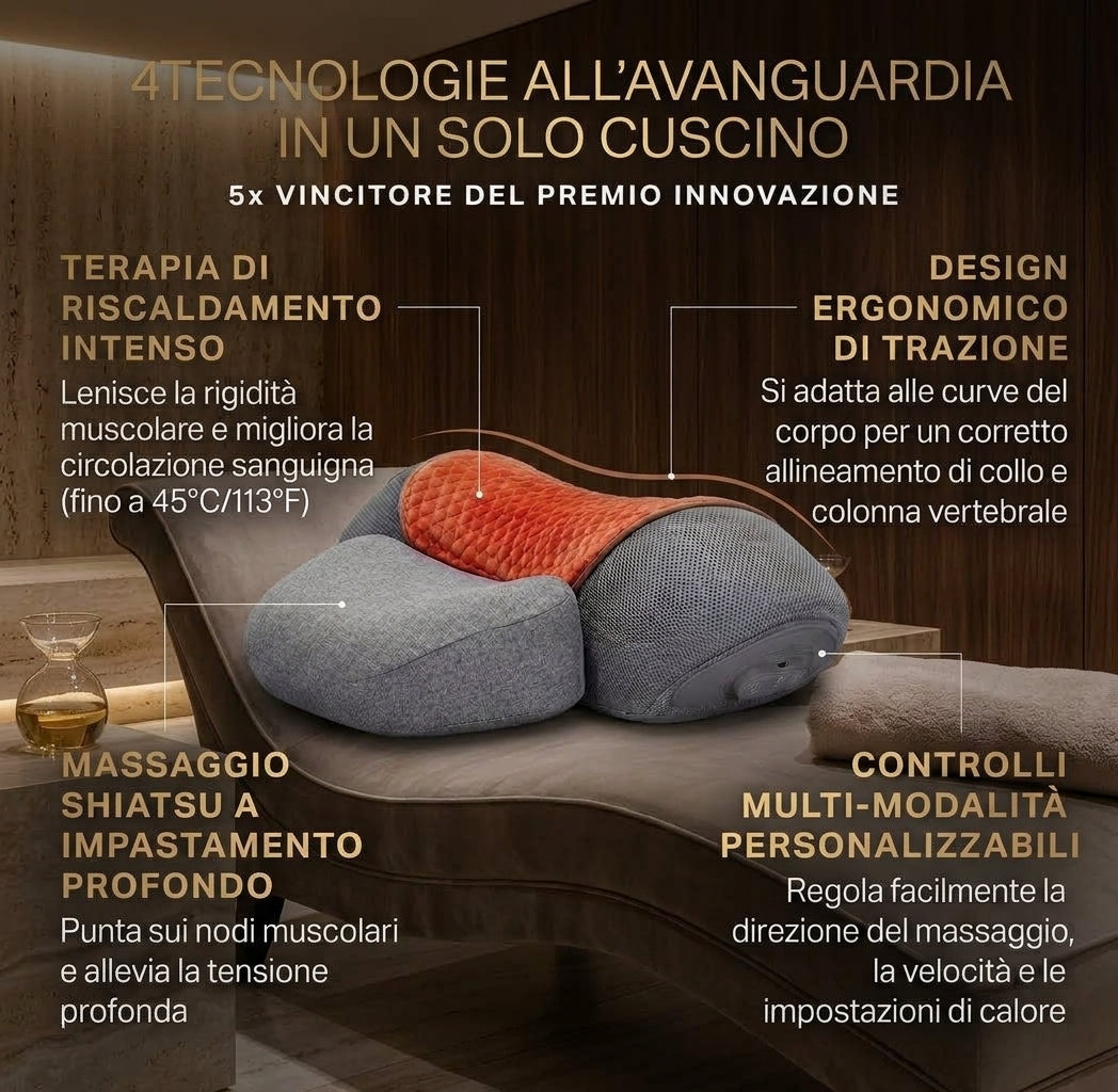 Termarelax Cuscino Cervicale 3-in-1 — Trazione, Calore e Massaggio