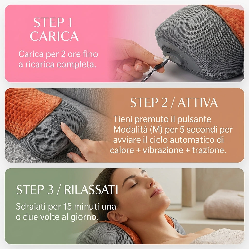 Termarelax Cuscino Cervicale 3-in-1 — Trazione, Calore e Massaggio